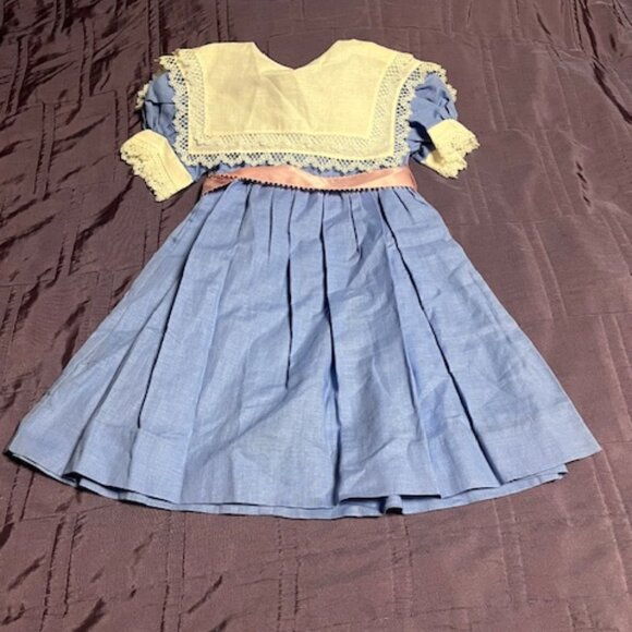 Girls VTG Cotton Blend Easter Dress Double Lace Collars Sleeves Pink Sash Size 4 - Picture 1 of 14